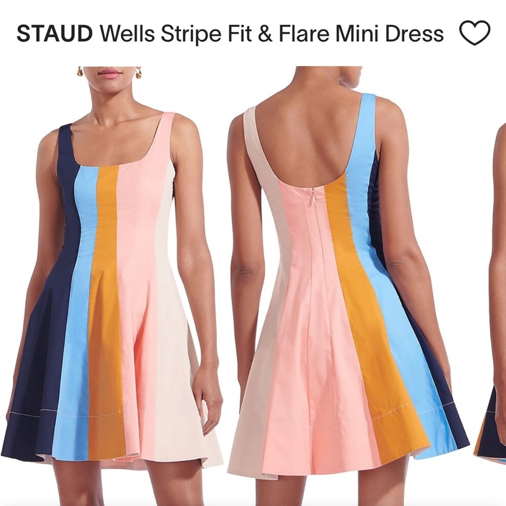STAUD Wells Stripe Fit & Flare Mini Dress